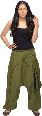 Produktbild von Haremshose Pumphose Aladinhose Pluderhose Yoga Goa Sarouel Baggy Aladin Freizeithose Shanti Damen, grün S/M