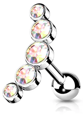 Produktbild von Helix Piercing „5 Kristalle gebogen“ Aurora Borealis