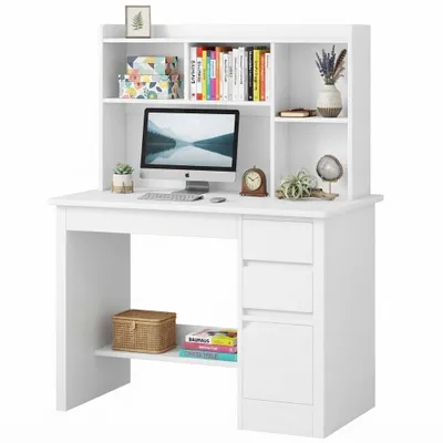 Produktbild von Jugend-Computertisch Weiß mit Regal, Regalböden und Schubladen, Loft