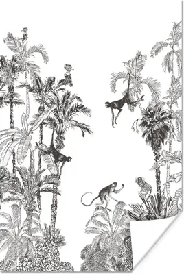 Produktbild von MuchoWow® Poster Dschungel - Schwarz - Weiß - Affe 120x180 cm - Kunstposter