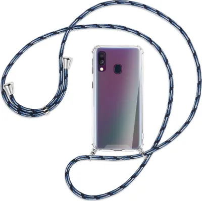 Produktbild von Handykette Backcover-Schutzhülle mit Band (Metall silberfarben) für Samsung Galaxy A40 - Blautöne
