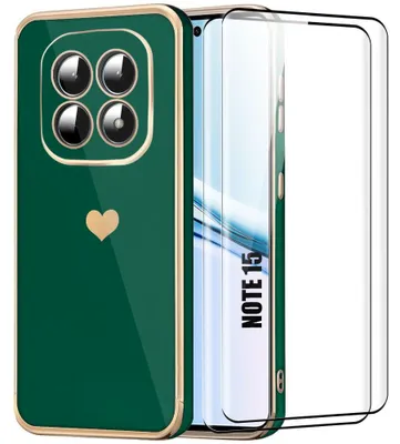 Image de Coque + 2 Verres Trempés pour Xiaomi Redmi Note 15 5G/4G, Silicone Motif Cœur - Vert Nuit