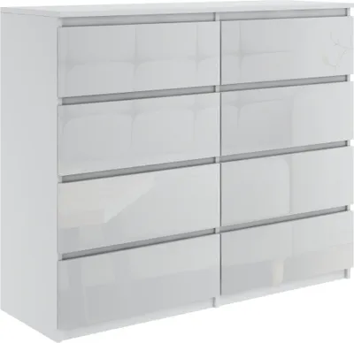 Produktbild von Kommode mit 8 Schubladen 120cm Sideboard Wohnzimmer Schlafzimmer Möbel Highboard Mehrzweckschrank Schrank | Hochglanz Weiß