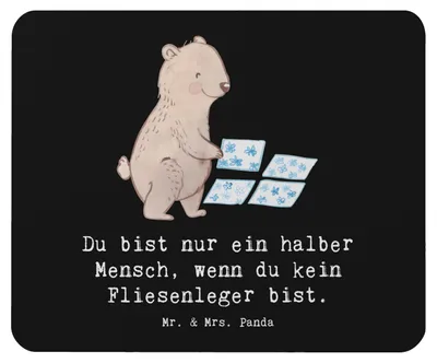Produktbild von Mr. & Mrs. Panda Mauspad Fliesenleger Herz - Schwarz - Geschenk, Mousepad, pc mausunterlage, laptop, Handwerk, Lustig, Mouse Pad, Spruch