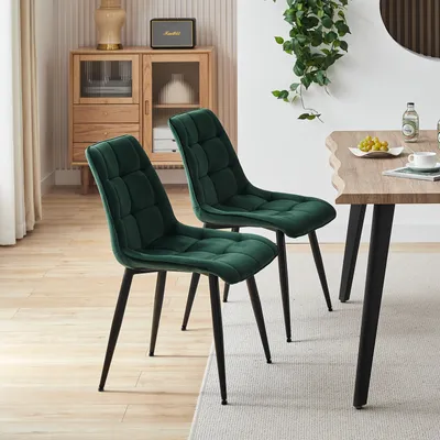 Produktbild von CLIPOP Esszimmerstühle 2er Set Samt Gepolsterter Küchenstühle mit stabilen Metallbeinen für Lounge Küche, grün