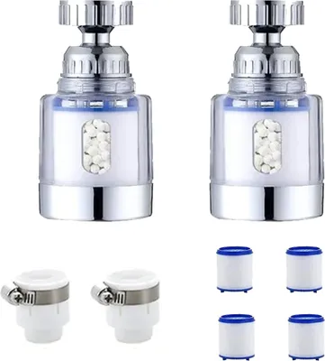 Produktbild von Stück Universal-Wasserfilter gegen Kalkablagerungen am Wasserhahn, 360° drehbarer Wasserhahn-Kalkablagerungsfilter mit 8 Filterelementen aus PP-Baumwolle
