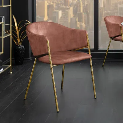 Produktbild von riess-ambiente Design Stuhl NOBLESSE rosé Samt golden verchromtes Metallgestell Retro-Look Esszimmerstuhl Essstuhl Polsterstuhl