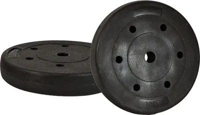 Two black weight plates are shown against a white background.