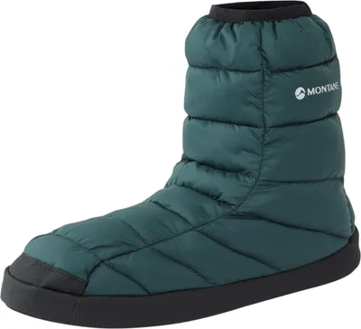 Montane ICARUS HUT BOOTIE in dunkeltürkiser Farbe; gepolstert mit rutschfester Sohle.