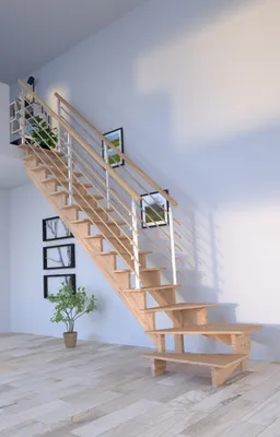 Produktbild von Holztreppe Lindos (Eiche) in  1/4 gewendelter Ausführung links-80 cm-Design Geländer Holzrundstäbe-beidseitig-ohne Setzstufen