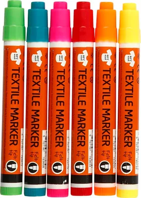 Produktbild von Textilmarker, Strichstärke 2-4 mm, Neonfarben, 6 Stück, 1 Box