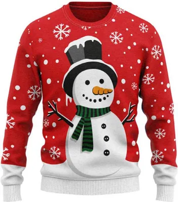 Zdjęcie produktu dla JAP Christmas Brzydki sweter świąteczny dla dzieci Bałwan - 100% z recyklingu - Dla chłopców i dziewczynek - Czerwony - Rozmiar 134/140