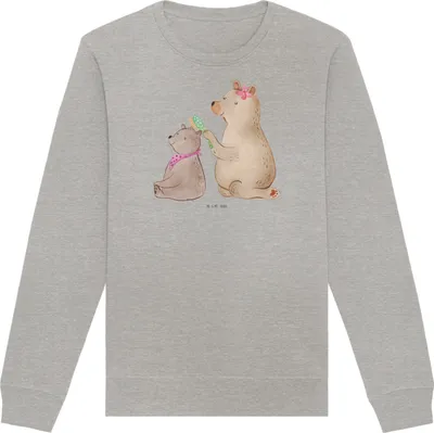Produktbild von Mr. & Mrs. Panda Baumwoll Pullover Bär Kind Größe M - Heather Grey - Geschenk, Muttertag, Sweatshirt, Sweater, Familie, Mutter, Bio-Pullover, Bären, Nachhaltiger, Pulli