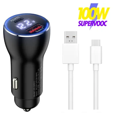 Produktbild von 100W SUPERVOOC CHARGE Autoladegerät OPPO Schnellladegerät Dual Usb C Kfz Adapter für Oppo Find X7 X6 X5 Reno 11 10 9 8 7 Uvm mit Usb C Ladekabel
