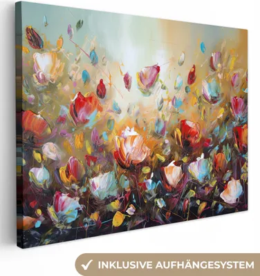 Produktbild von Leinwand Bilder 40x30 cm - Blumenfeld, moderne Wanddeko für Wohnzimmer
