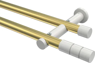 Produktbild von Interdeco Gardinenstange / Vorhangstange Messing-Optik / Weiß, Typ Platon Elanto (Rillenzylinder) ohne Ringe, 20 mm Ø 2-läufig, 120 cm