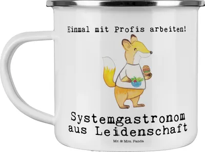 Produktbild von Mr. & Mrs. Panda Teetasse Systemgastronom Leidenschaft - Weiß - Geschenk, Teebecher, Emaille Becher, Haferl, Kaffeepott, Pott
