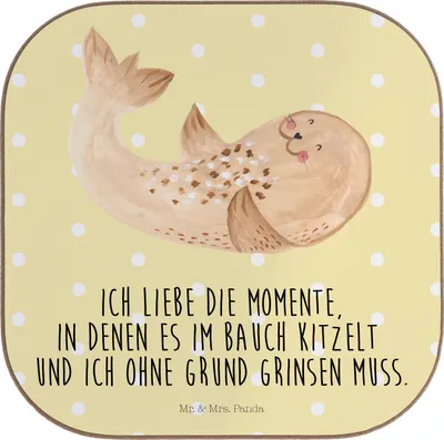 Produktbild von Mr. & Mrs. Panda Tischschoner Robbe Liegen - Gelb Pastell - Geschenk, Untersetzer für Gläser, Nordsee, Lustige Sprüche, Getränkeuntersetzer, Meerestier, Ostsee, Lachen