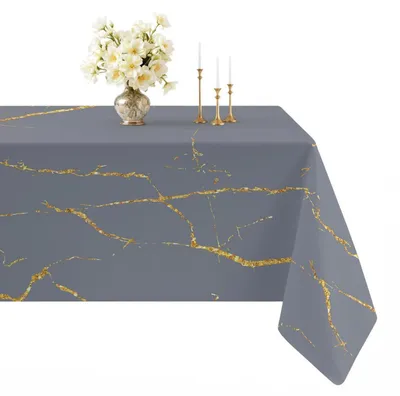 Immagine prodotto di Tovaglia da esterno, colore antracite, effetto marmo, 140 x 100 cm, in lino e poliestere, lavabile