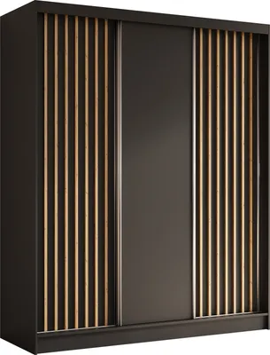 Produktbild von ALTDECOR Kleiderschrank mit furnierten Schiebetüren, kugelgelagerte Führungsschienen und Aluminium-Leisten - LABELO - 180 cm - Schwarz / Braun