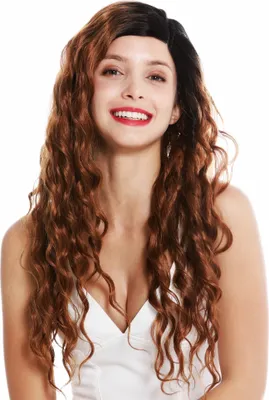 Produktbild von WIG ME UP Perücke Monofilament Lace-Front Scheitel sehr lang Locken Ombre Schwarz Kupfer Braun VK-13-MF