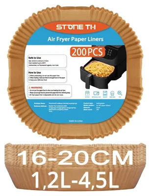 Immagine prodotto di Carta forno per friggitrici ad aria, confezione da 200 pezzi, adatta a friggitrici da 1,2L a 4,5L, resistente al calore fino a 220°C, priva di BPA