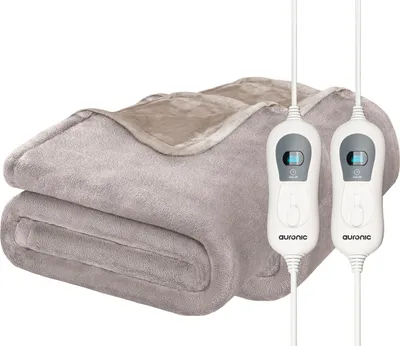 Produktbild von Auronic Elektrische Heizdecke - 160 x 120 cm - Duo Pack - 1 Person Wärmedecke - 3 Wärmestufen - Kuscheldecke - Taupe