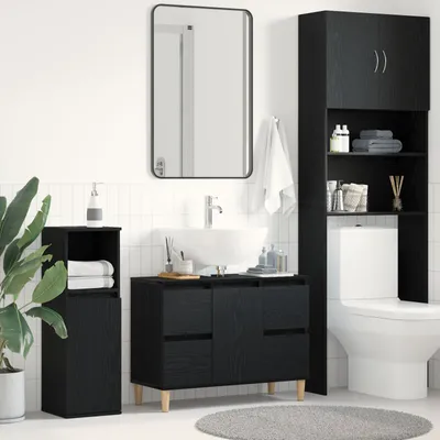 Produktbild von Möbel Waschbeckenunterschrank Schwarz Eiche 80x33x60 cm Holzwerkstoff - Badspiegel 862813