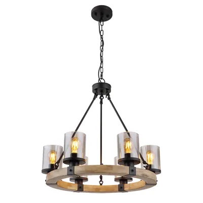 Produktbild von Hängeleuchte, schwarz, Glas, Holz, 6-Flammig