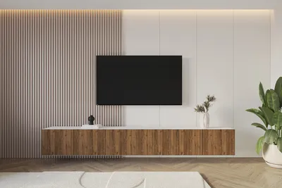 Produktbild von ALTDECOR TV-Schrank NOA-2-W mit Gefrästen Fronten 3x100x40x40 Lowboard hängend, TV Möbel, TV Cabinet, Fernsehtisch, Fernsehschrank, TV Kommode, TV Tisch, TV Sideboard, TV Board - Weiß / Katania