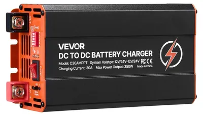 Obrázek produktu pro Nabíječka DC/DC s MPPT, 350 W, integrovaná nabíječka baterií 30 A, duální vstup pro solární panel/alternátor, inteligentní vícestupňové nabíjení pro LiFePO4 a olověné baterie, pro obytná vozidla, automobily a záložní napájení domácností