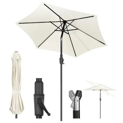 Produktbild von Sonnenschirm 220 cm mit Kurbel und Auto-Kippen, UPF 50+, für Terrasse, Balkon und Garten, Creme