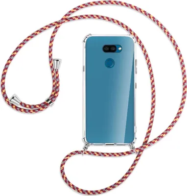 Produktbild von Handykette Backcover-Schutzhülle mit Band (Metall silberfarben) für LG K40S LMX430 - weinrot/gelb/grau