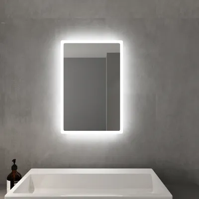 Produktbild von SONNI Badspiegel mit LED Beleuchtung energiesparend IP44 Kupfer/bleifreie Spiegel Mattiertes Lichtband(Ränder) Wandspiegel 60 x 40cm