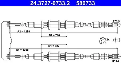 Produktbild von ATE Handbremsseil Seilzug Feststellbremse für OPEL Vectra A Limousine (J89) Hinten Rechts 24.3727-0733.2