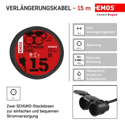 Image de Rallonge avec 2 prises Schuko IP44 15 m