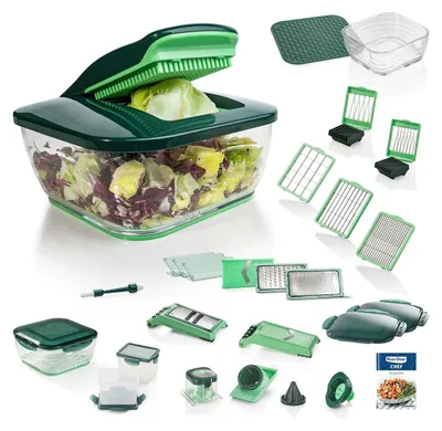 Immagine prodotto di Tagliaverdure a mandolina - Affettatrice multifunzione 34 in 1 - Verde - Con ciotola in vetro