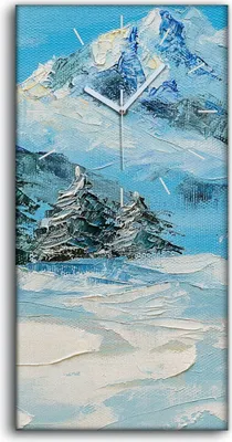 Produktbild von Dekor Leinwand Uhr Wandbilder Geräuschlos 30x60 Malerei Schnee Berg Bäume - weiße Hände