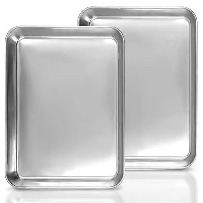 Produktbild von 2 Stück Backblech Edelstahl Kuchenblech Backofenblech Grillschalen 26.5 x 20.5 x 2.5 cm
