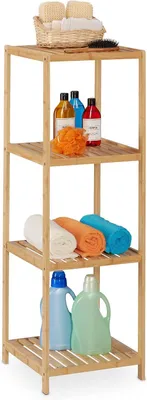 Image de Étagère de salle de bain - Bambou - 4 niveaux - 116,5 x 38 x 39,5 cm - Étagère autoportante pour salle de bain et cuisine - Rangement - Naturel