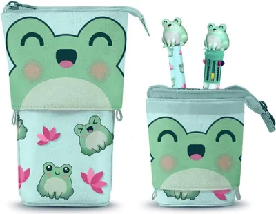 Produktbild von Oh My Pop! Pop Up Federmäppchen mit Zehnfarbkugelschreiber & löschbarem Gelstift Froggy