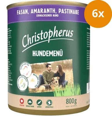 Produktbild von Christopherus Hundemenü mit Fasan, Amaranth, Pastinake 800 g, Adult, jede Rasse, Amaranth, Pastinake, Fasan, 800 g, Ohne Soja