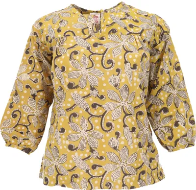 Produktbild von Leichte Baumwollbluse, Boho Schlupfbluse mit V-Ausschnitt - Gelb, Damen, Baumwolle, Größe: L