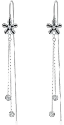Image de Boucles d'oreilles en argent sterling 925 avec des franges et des pendentifs en forme de fleurs, longues et pendantes, pour femmes