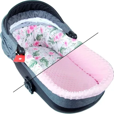 Produktbild von BABYLUX Nestchen für Kinderwagen BABYWANNE Matratze 2Tlg Set W13 Rosa + Blumen