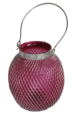 Produktbild von 090 Orientalische Tischlaterne aus Glas, pink, metallumwoben, 15 x 17 cm