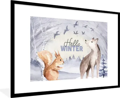 Produktbild von MuchoWow® Gerahmtes Poster Schnee - Winter - Tiere 90x60 cm - Poster mit Schwarzem Bilderrahmen Wandposter Rahmen Foto Bilder - Wanddekoration - Fotos