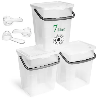 Zdjęcie produktu dla Novaliv 3x pojemnik na detergenty z pokrywką 7 litrów Przezroczysty i łyżka dozująca 23,5 x 18 x 26,5 cm Pojemnik na proszek do prania z uchwytem Pojemnik na detergenty Pojemnik na proszek do prania