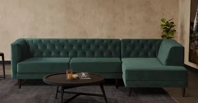 Produktbild von Casa Padrino Luxus Ecksofa Grün / Schwarz 262 x 178 x H. 74 cm - Wohnzimmer Sofa mit edlem Samtstoff - Wohnzimmer Möbel - Luxus Möbel - Luxus Wohnzimmer Einrichtung