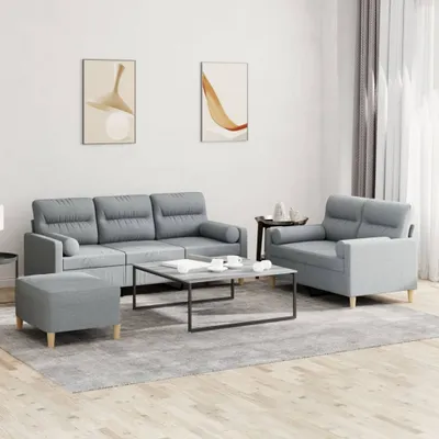 Produktbild von Cloris Designermöbel 3-tlg. Sofagarnitur mit Kissen Hellgrau Stoff 2024 Neu